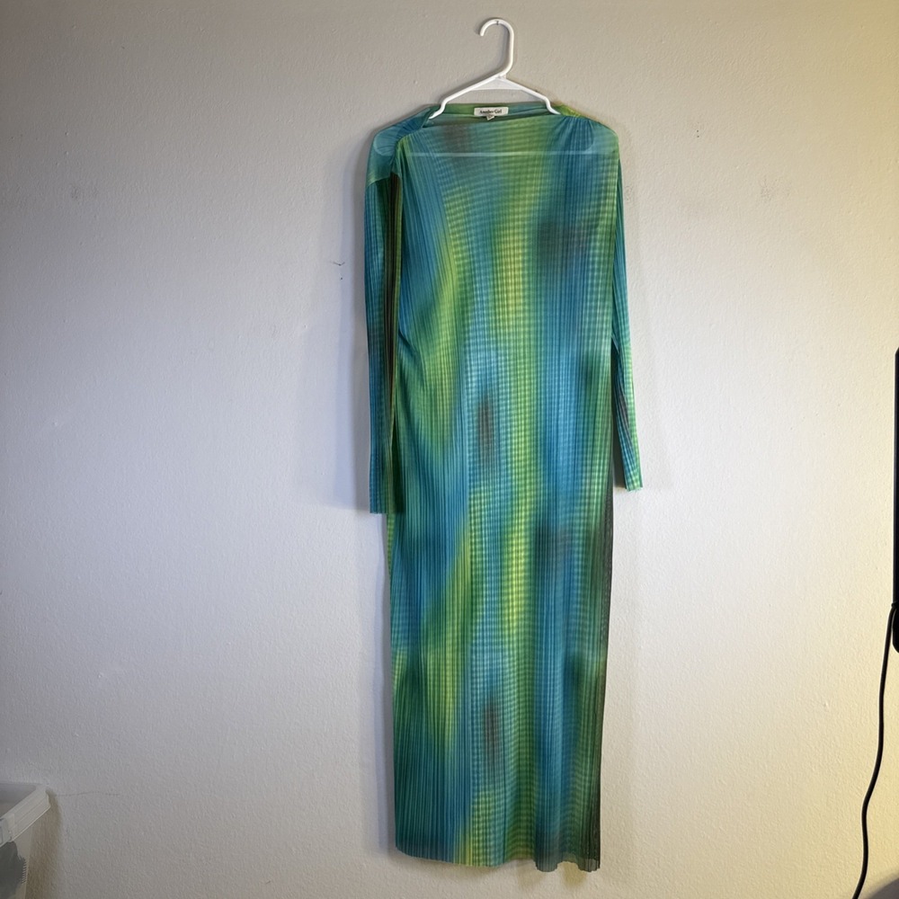 Another‎ Girl Dress Size 4 Retro Colorful Sheer Long Sleeve Maxi Dress